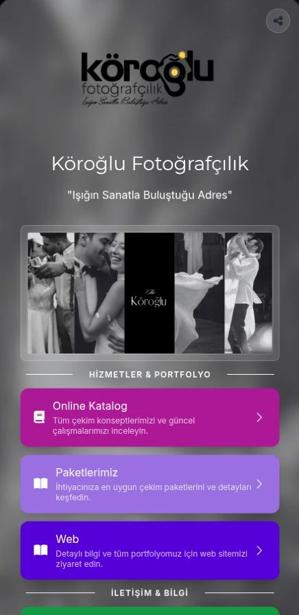 Screenshot der Linke-Seite von Köroğlu Fotoğrafçılık