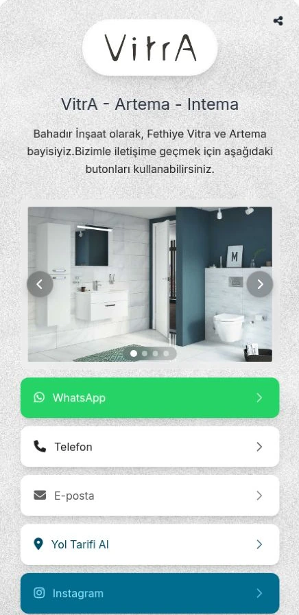 Screenshot der Linke-Seite von VitrA · Bahadır İnşaat